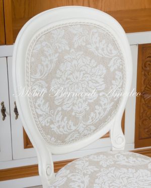 Sedia in stile classico Luigi Filippo colore bianco imbottita e rivestita con tessuto damascato